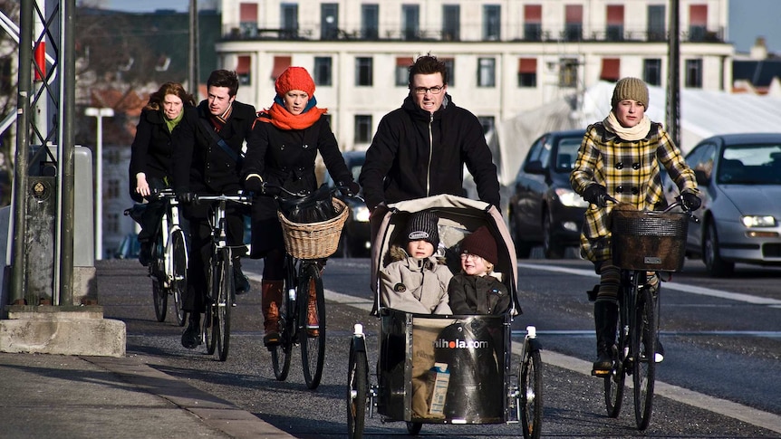 Copenhagen cyclists share a road with motorists