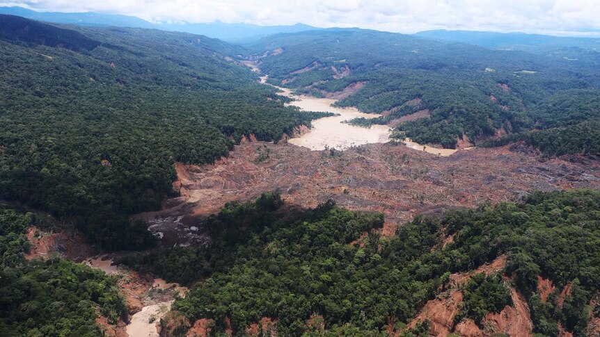 Aerial photo of massive landslides in PNG's highlands