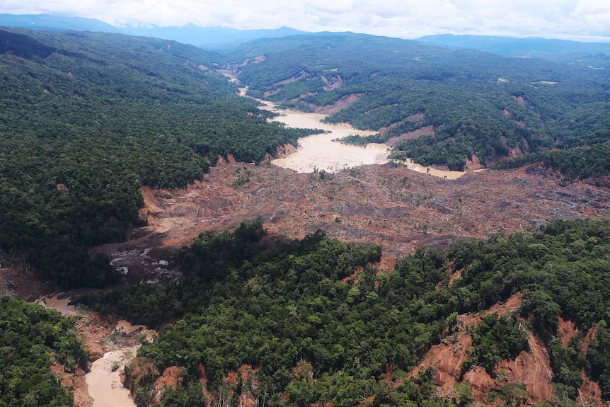 Aerial photo of massive landslides in PNG's highlands