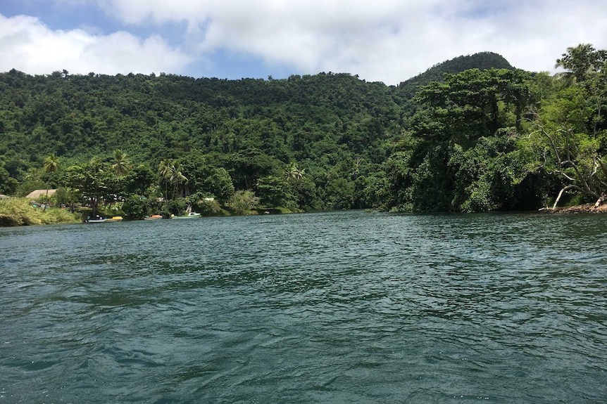 A view of the sea taken from a boat approaching the small jungle town of South River in Vanuatu