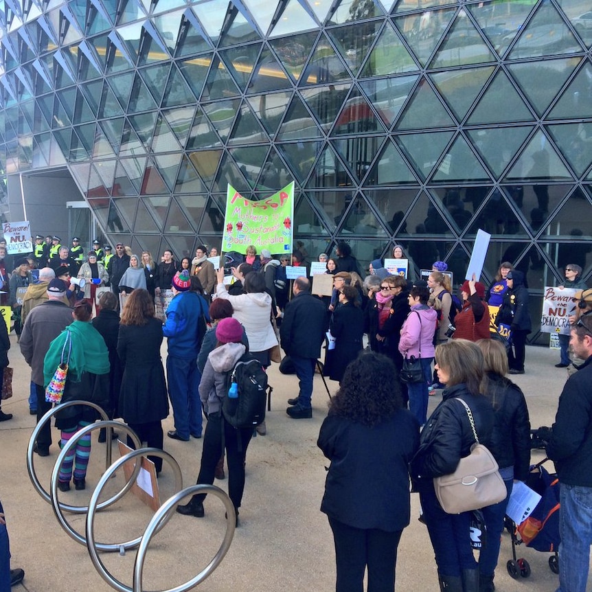 Anti-nuclear protest outside SAHMRI