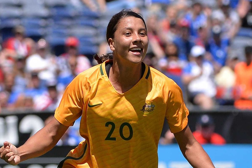 Sam Kerr celebrates a goal