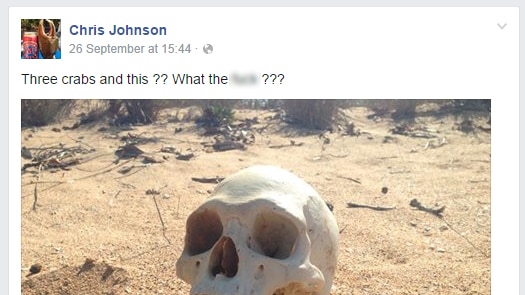Chris Johnson's Facebook post about his discovery while fishing for crabs near Darwin.