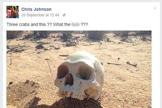 Chris Johnson's Facebook post about his discovery while fishing for crabs near Darwin.