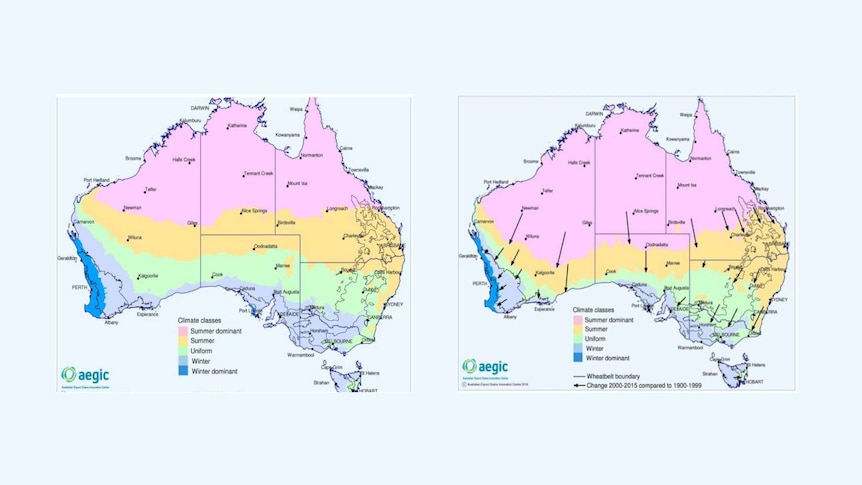 Two maps showing rainfall migration