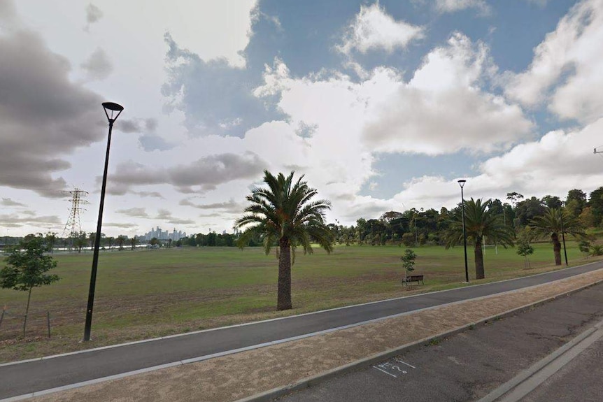 A car park is shown at the end of playing fields at Footscray Park.
