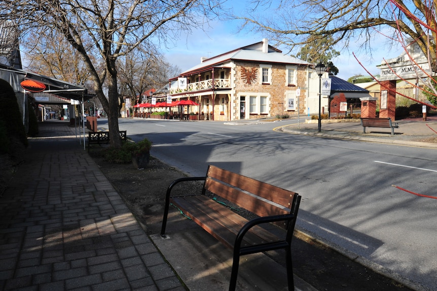 The empty main street of Hahndorf.