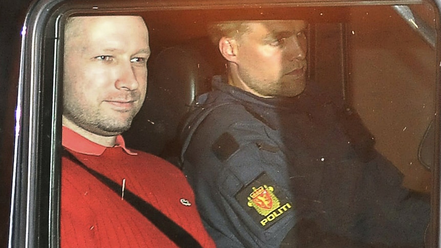 Anders Behring Breivik leaves court (AFP: Jon-Are Berg-Jacobsen/Aftenposten)