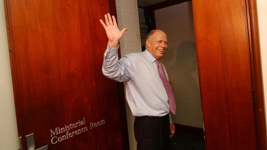 Terry Mackenroth waves goodbye in 2005 after resigning from nearly 28 years of politics. 