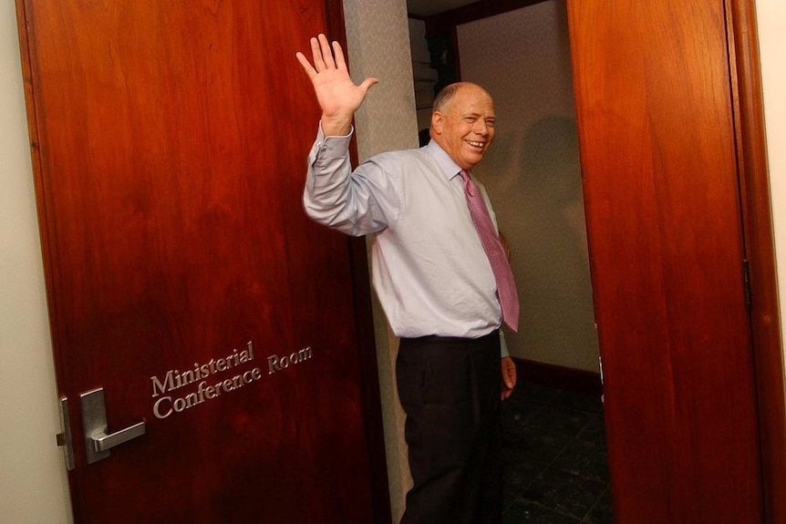 Terry Mackenroth waves goodbye in 2005 after resigning from nearly 28 years of politics. 