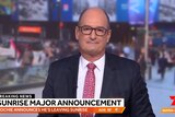 A screenshot of David Koch on Sunrise, with a banner announcing he's leaving the show