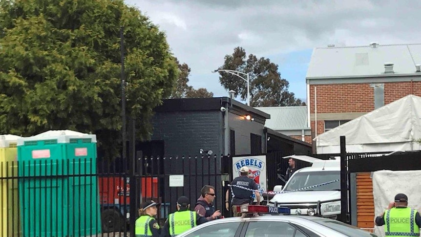 Police at the Rebels' clubhouse