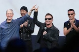 U2 on stage at Apple launch on 9 September 2014