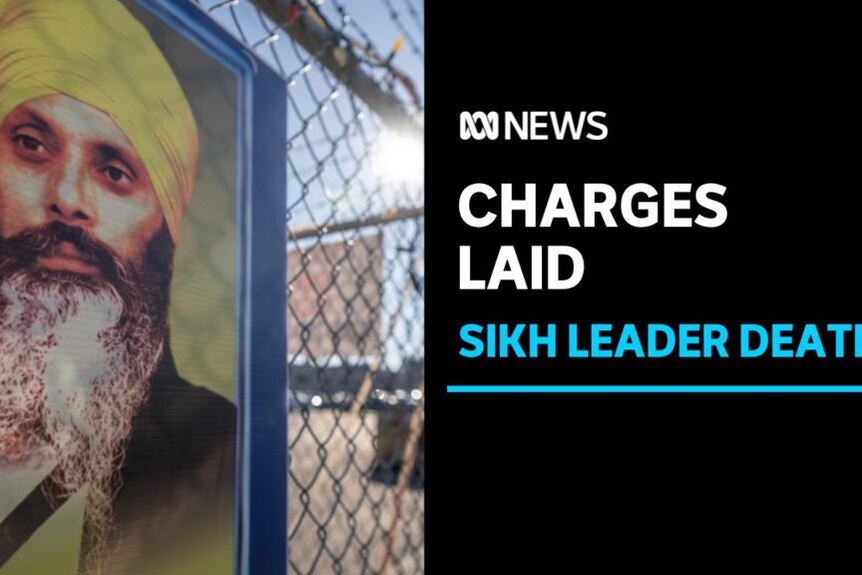 Charges Laid, Sikh Leader Death: A poster of a man with a long black and grey beard and a yellow turban.