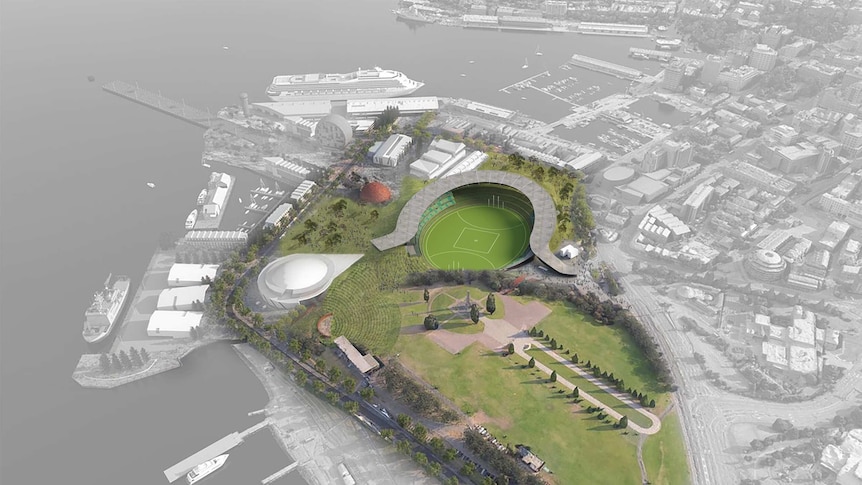 An artist's impression of a sports stadium at Hobart's Macquarie Point