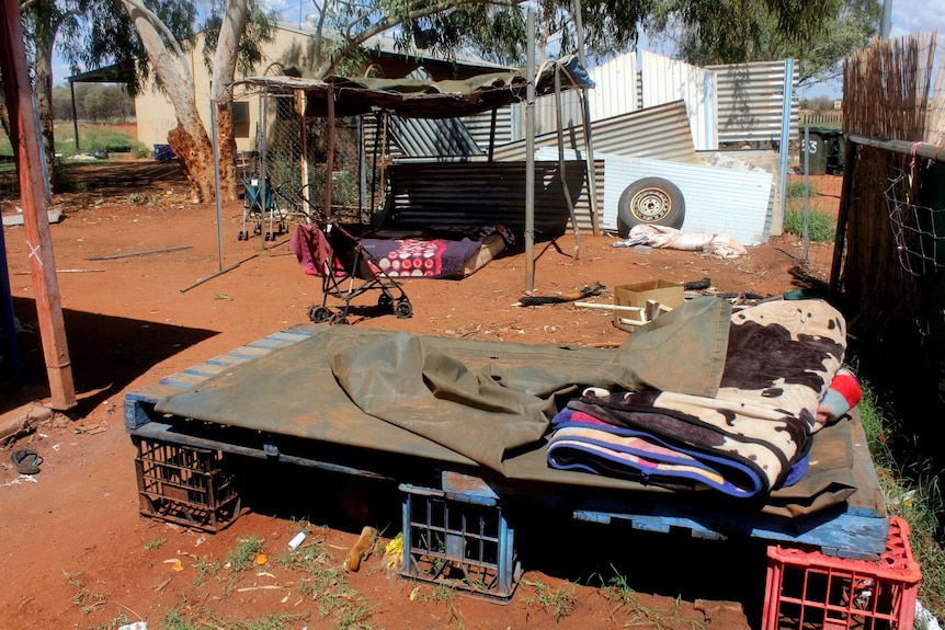 Bed outside house in Haasts Bluff, NT.