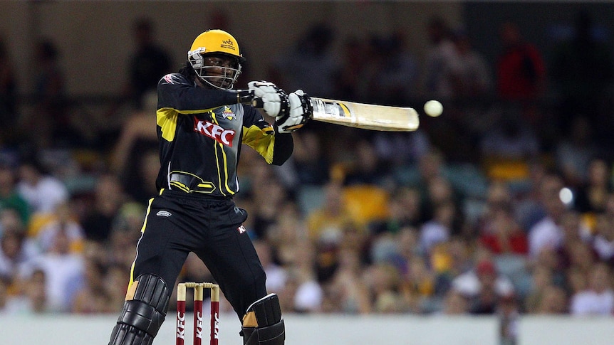 Signing off in style: Gayle smashes seven fours and eight sixes in a whirlwind last innings for the Warriors.