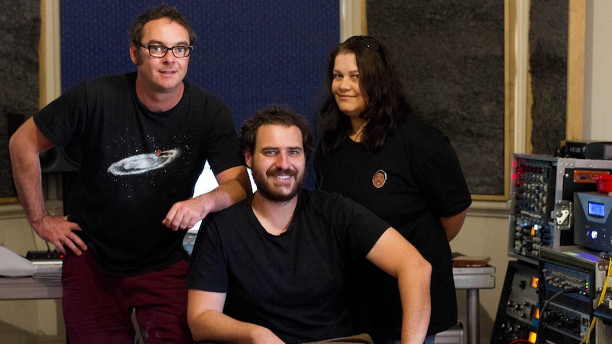 From left to right, music producers Sean Lillico, Matt Geo who have been mentoring Libby Carmody.