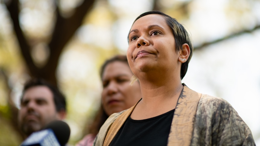 A photo of NT Attorney-General Selena Uibo at the announcement of the Aboriginal Justice Agreement.