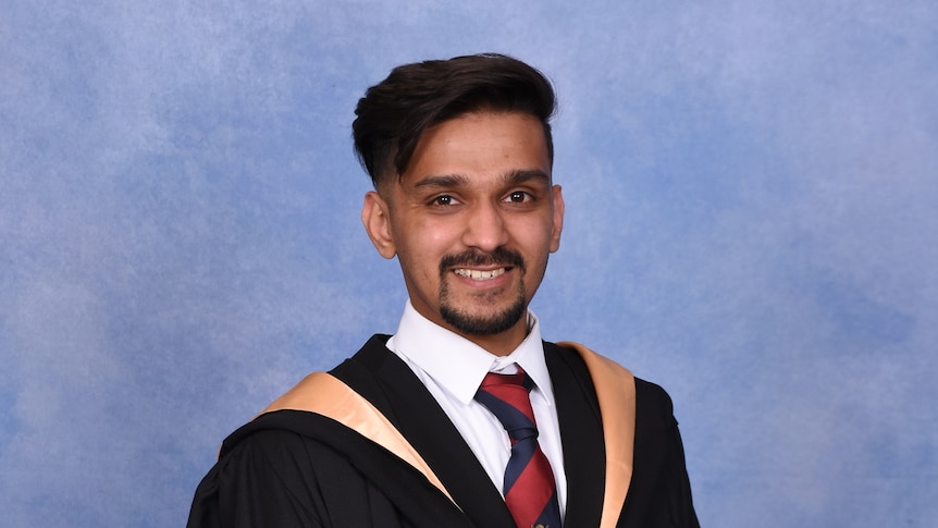 A Sri Lankan man in his university graduation posed photo. 