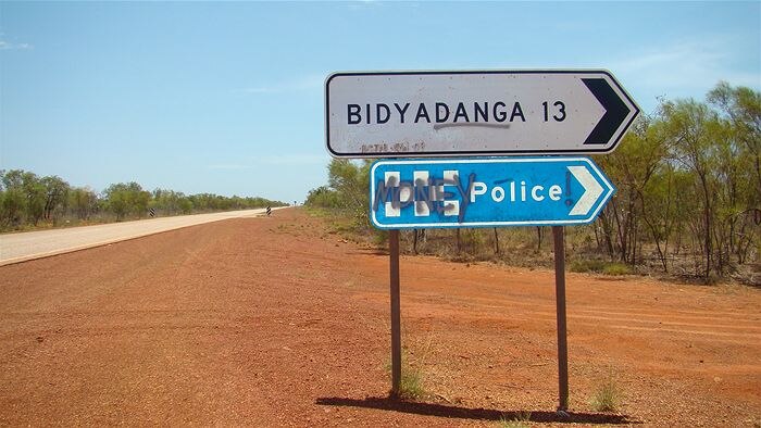 Road sign pointing to Bidyadanga