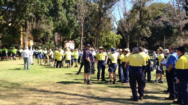 Newcastle Council workers rally in Civic Park.