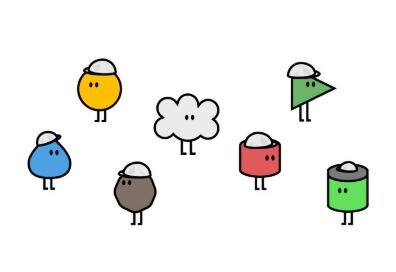 Cartoon characters symbolising solar, hydro, wind, gas, batteries wind and coal with AEMO drawn as a cloud