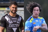 Jesse Bromwich in his Kiwis uniform and Kevin Proctor in his Gold Coast Titans uniform