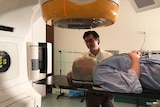 A patient receiving radiation during cancer treatment