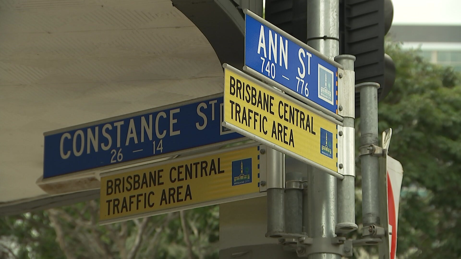 Street signs mark the intersection of Constance and Ann streets in Brisbane's Fortitude Valley