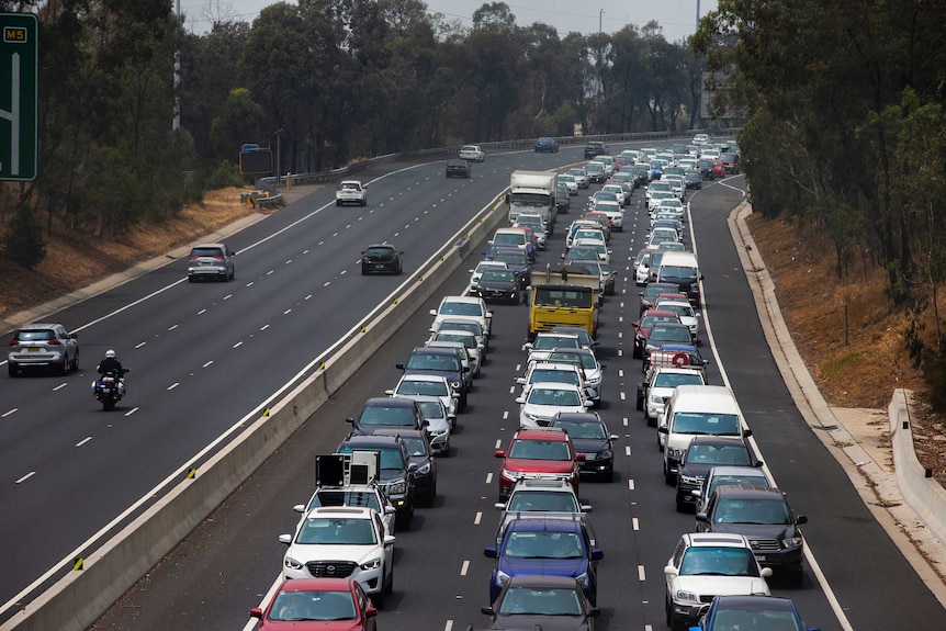 A traffic jam in Western Sydney in January 2020