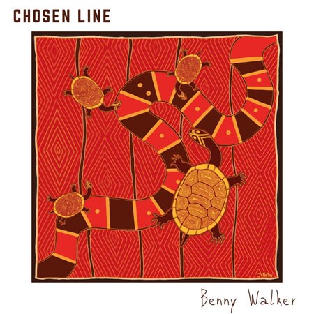 Benny Walker's Chosen Line album cover is a red painting of a snake and turtles.