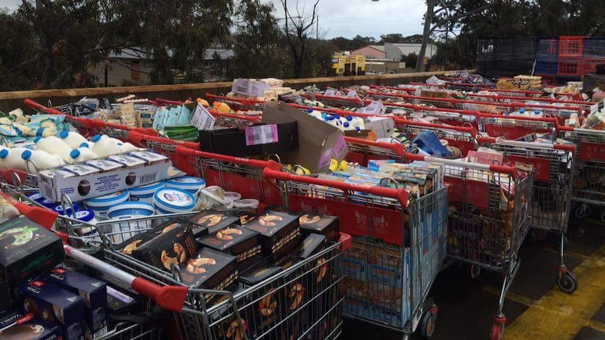 Trolleys of food thrown out in Adelaide.