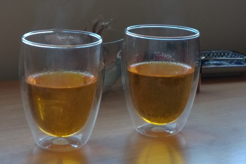 Glasses of saffron tea, adding value to Tasmania's saffron harvest