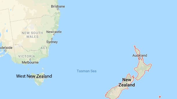 Map with Tasmania renamed West New Zealand