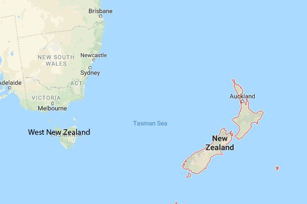 Map with Tasmania renamed West New Zealand