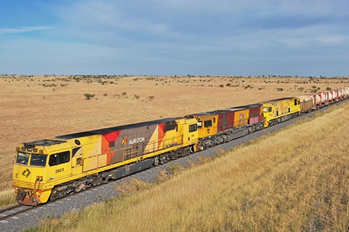 a long freight train in Australian countryside