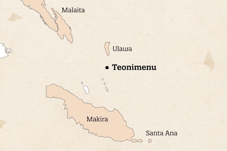 A map shows the location of Teonimenu in relation to nearby islands in Solomon Islands.