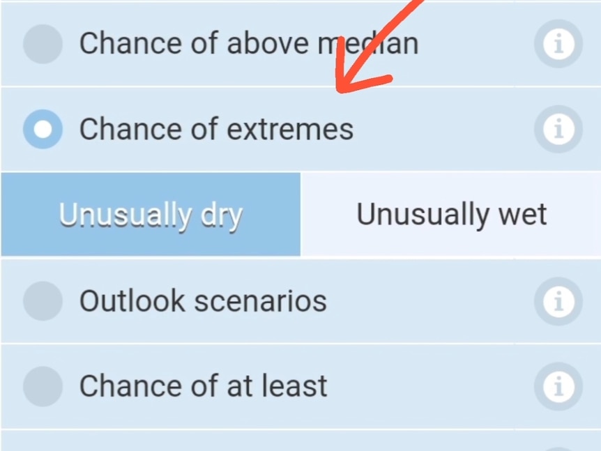 A screen shot of the chance of extremes tab