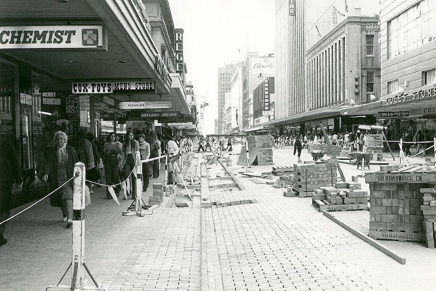 Pavers being laid in Adelaide's Rundle Mall.