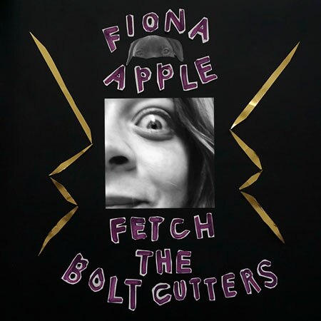 A small, close up, black and white photo of Fiona Apple's face against a black background