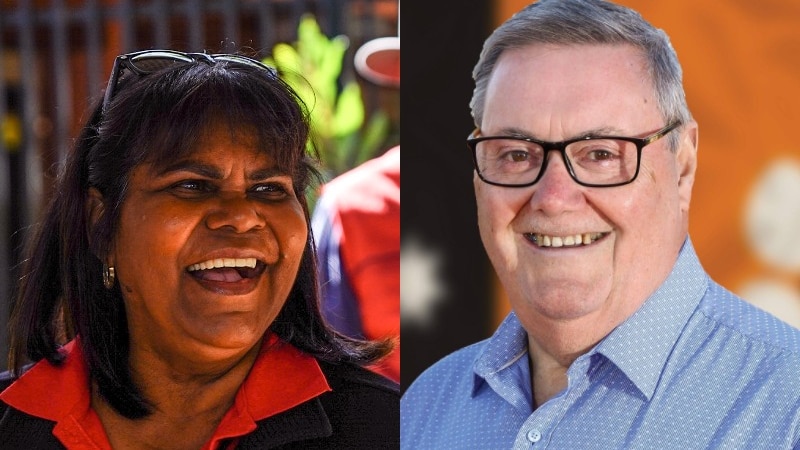 A composite image of a smiling Aboriginal woman and smiling white man