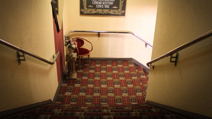 On the stairs at the Cygnet Cinema.