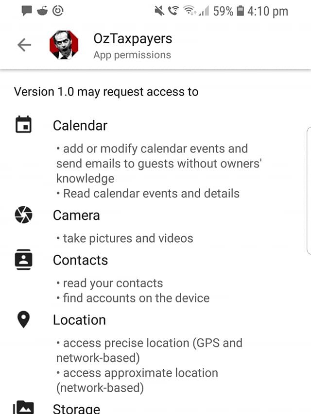 uCampaign app showing access to users phone settings and data.