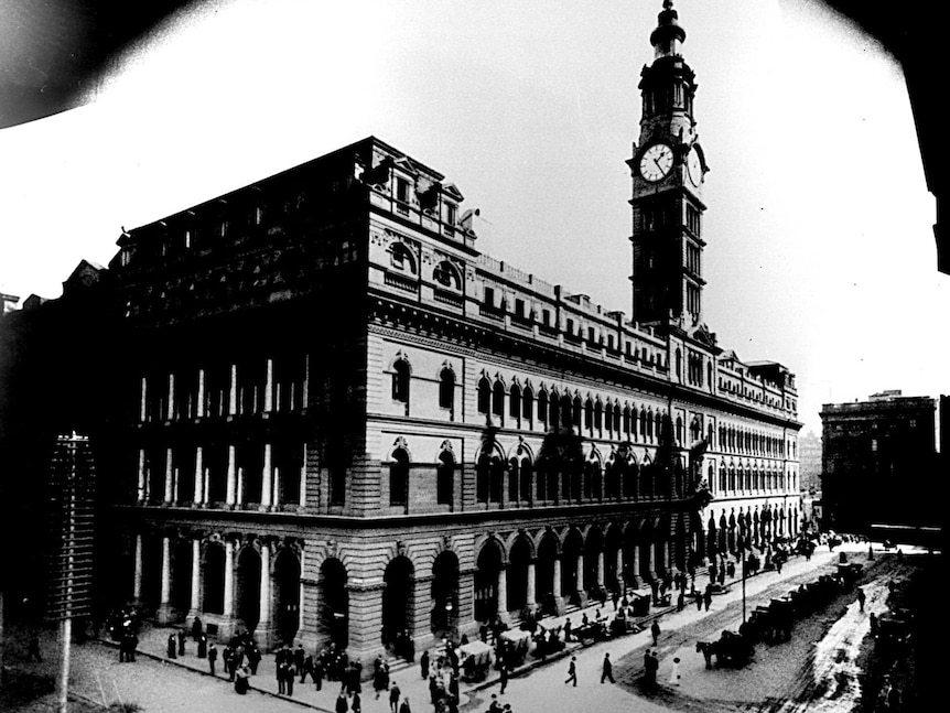 Black and white photo of the building.