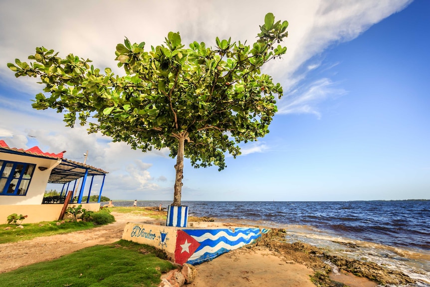 A small restaurant on a quiet bit of coastline in Cuba.