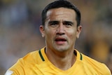 Tim Cahill celebrates a goal for the Socceroos
