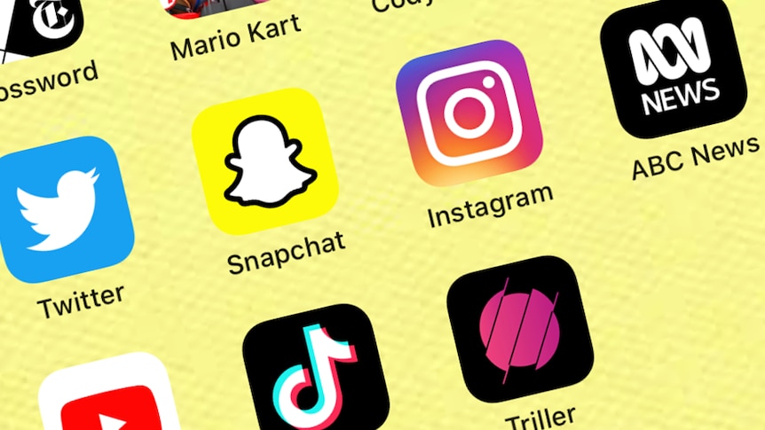 Apps Triller, TikTok, YouTube, ABC News, Instagram, Snapchat, Twitter, Facebook.