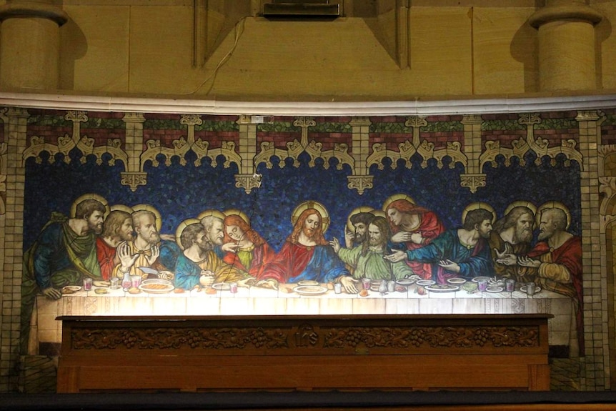 Last supper wall mosaic St Johns Launceston