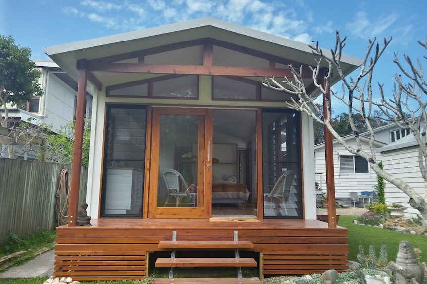 A timber tiny home.